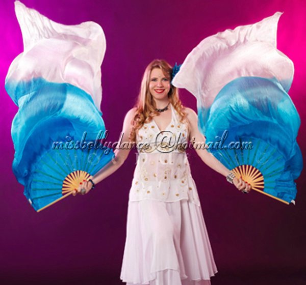 Free shipping wholesale 20pcs lot 100 Real Silk fan veil for Belly Dance China Silk Veil