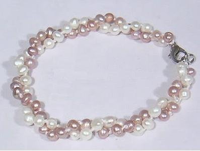 Real Freshwater White Pink Pearl Silver Clasp Bracelet(China (Mainland))