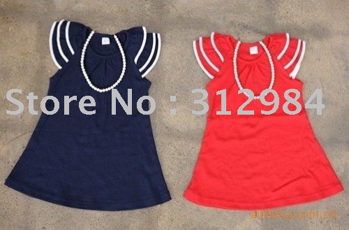 Free shipping--10PCS/lot Summer Children Skirt/Fashion Clothes/Cotton Skirt with Necklace/Blue and Red Children skirt(China (Mainland))
