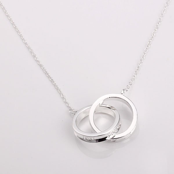 ... silver jewelry silver-plated 2 linked ring pendant necklace +Free
