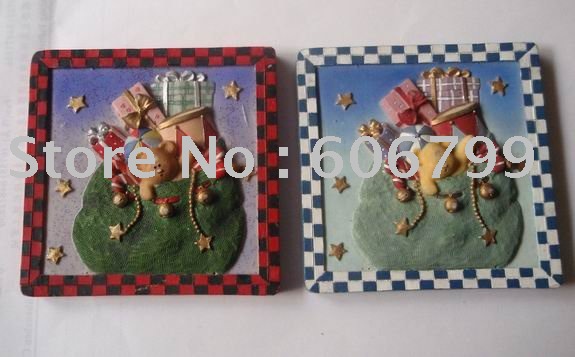 wholesale 4 in square resin wall plaques/christmas gifts free shiping (1PCS/LOT)(China (Mainland))