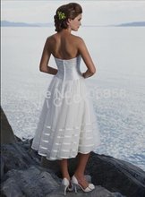HS9986 2014 Hot Vintage Sweetheart Chiffon Sashes Handmade Flower Sleeveless Tea Length Wedding Dresses Beach Bridal