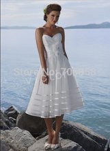 HS9986 2014 Hot Vintage Sweetheart Chiffon Sashes Handmade Flower Sleeveless Tea Length Wedding Dresses Beach Bridal