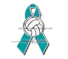 Free Shipping Newest Best Selling Hot Selling High Quality Ovarian Awareness Volleyball Teal Ribbon Lapel Pins(China (Mainland))