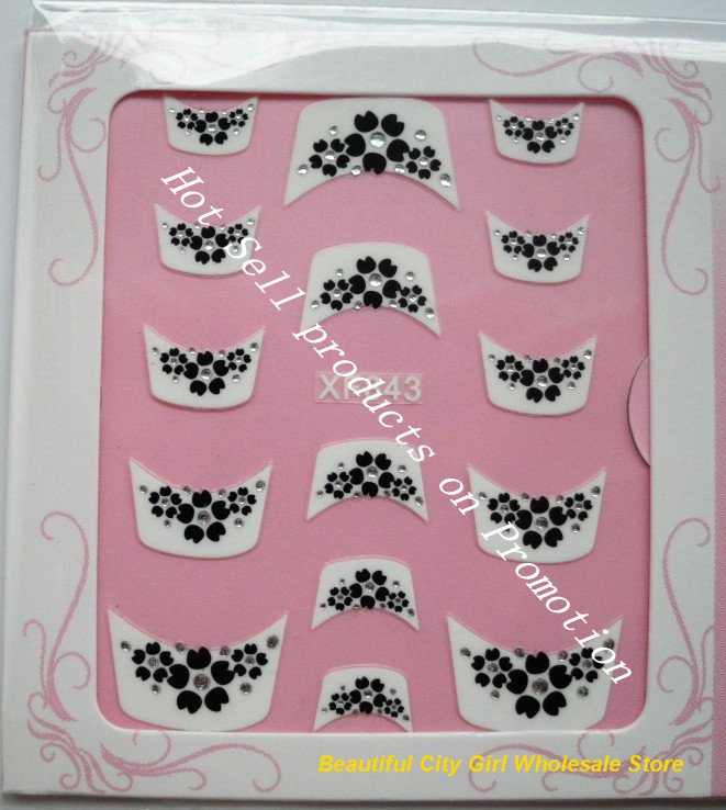Hot Sell products on Promotion 48 different french designs color, 50xnail stickers, Nail Sticker,3D Sticker free shipping(China (Mainland))