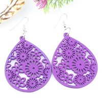 Chinese Style Ladies Oval Flower Hollow Wooden Earrings/Drop Earrings Hook, Accept Paypal/OEM/Mix Order/Wholesale