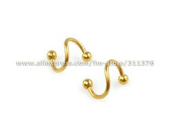 Lot 16g Gold Plated Spiral Barbell Twister Rings with 3mm Ball Beads Piercing Body Jewelry(China (Mainland))
