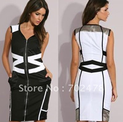 Dresses Black white dress V neck Sleeveless UK size 8 10 12 14 16 ...