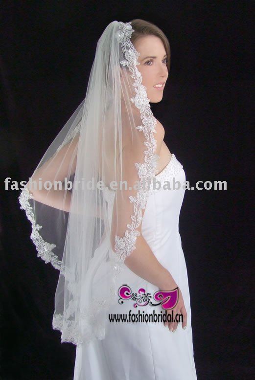 Pretty appliqued bridal veil(China (Mainland))