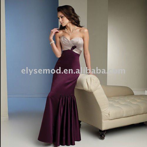 2011 Loveable Strapless Empire Satin Mermaid Sweetheart Neckline Dresses Evening(China (Mainland))