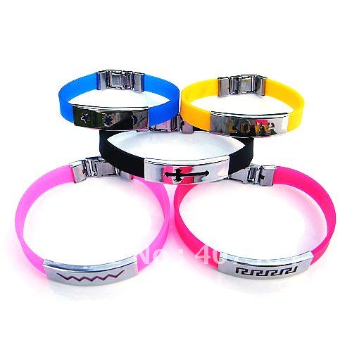 Fashion stainless stell & silicon bracelet ,1 dozen/lot(China (Mainland))