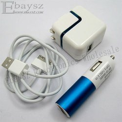 Free Shipping 30xpcs 3 in 1 AC Car Charger USB Cable Kit for Apple iPad iPad 2 iPhone IP-476(China (Mainland))