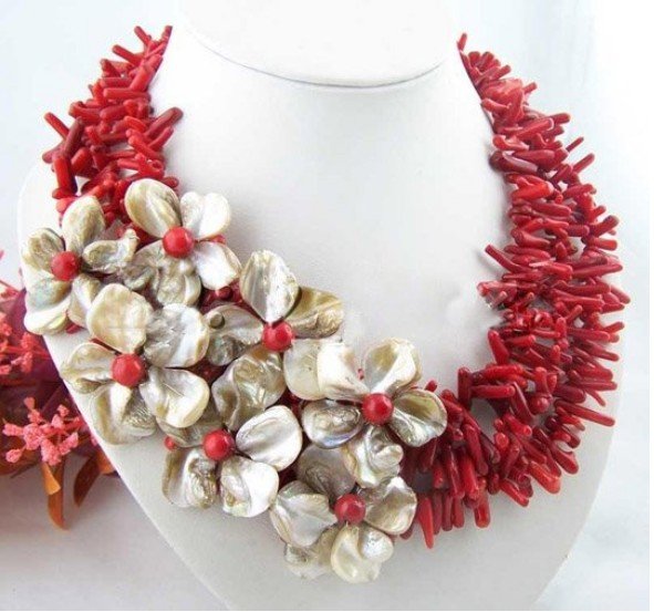 Flower!!natural coral&ahell pearl neckalce/earring set Fashion AKOYA Free shipping(China (Mainland))