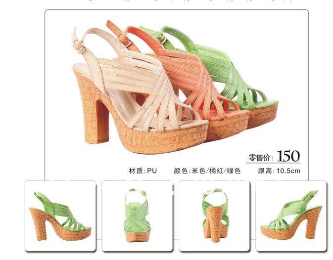 ladies strappy sandals Open-toes Wood Flatform Upper Geniune leather wedding/Party shoes S192(China (Mainland))