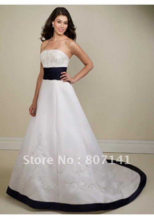 Free Shipping Black and White Wedding Dresses A Line Wedding Dress Wedding