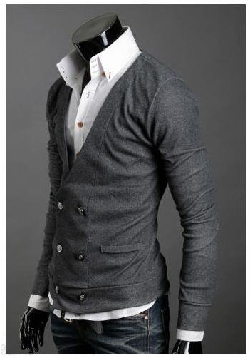 Free Shipping Men's Knitwear Cardigan Double Breasted Slim Casual Sweater Coat M L XL Retail & Wholesale Y01