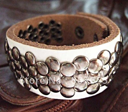 FREE Shipping, Leather bracelet, New fashion jewelry+Vintage leather with Rivets Adjustable,Wholesale(10pcs)(China (Mainland))