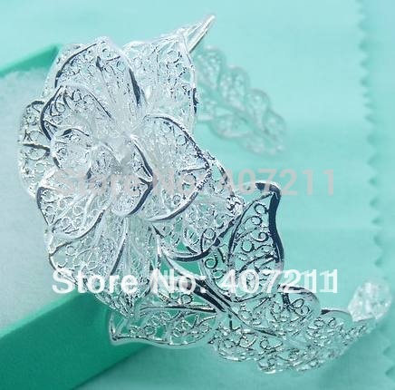 s925-Sterling-Silver-Beauty-Rose-Cuff-Bracelet-Setting-Without-Stone ...
