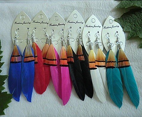 Free shipping / Natural feather earrings. Feather earrings, 12pair/lot, wholesale feather earrings(China (Mainland))