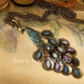New arrival !! Retro gem  peacock necklace.Fashion gem cardinals sweater chain .36pcs/lot