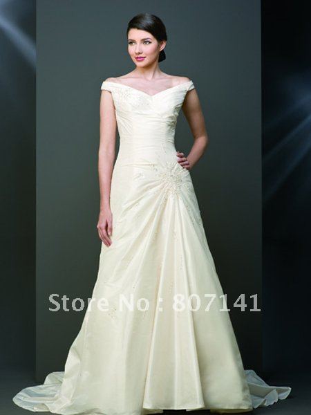 Free Shipping Champagne Wedding Dresses Off the Shoulder Wedding Gowns 