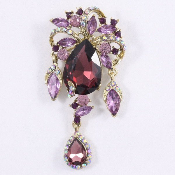 Fashion Rhinestone Purple Crystals Flower Brooch Bouquet 33 Wedding Brooch 