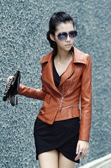 Charm Womens Sexy Ladies Black leather Jacket Coat Outerwear Leather/denim/wool Motorcycle/biker Jacket 6011D