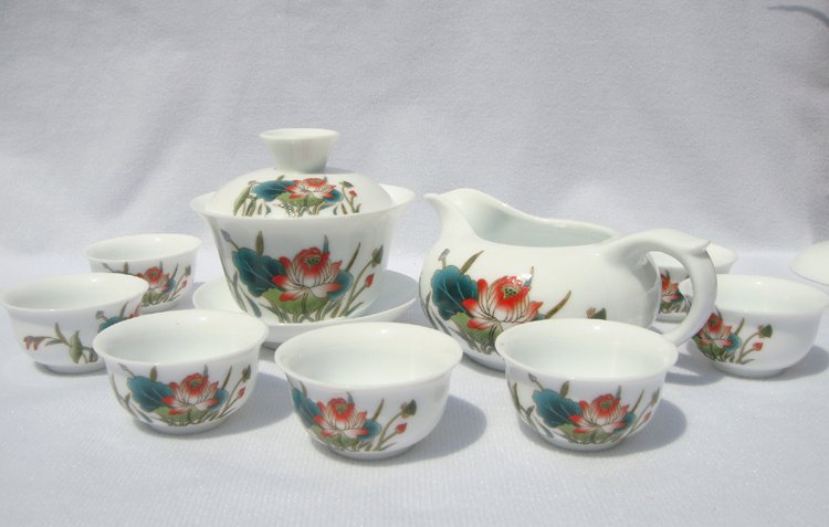 10pcs smart China Tea Set Pottery Teaset Water Lily TM10 Free Shipping
