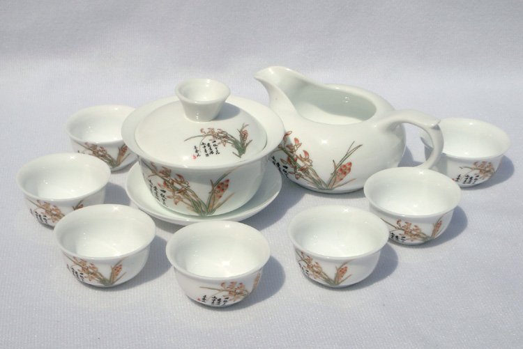 10pcs smart China Tea Set Pottery Teaset Cymbidium TM22 Free Shipping