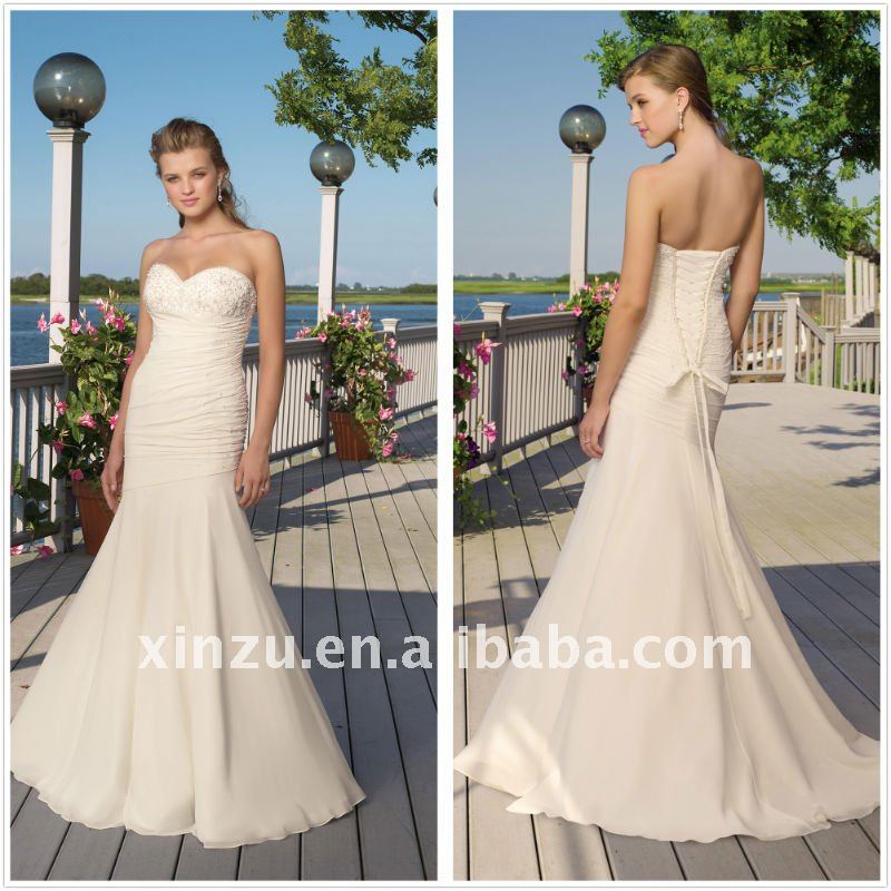 Charming 2011 New Style Mermaid Chiffon Beach Wedding Dress T112617