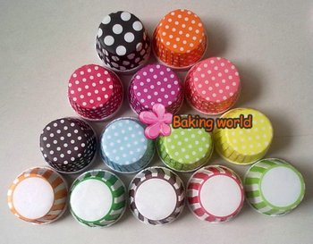 Free Shipping  + 2000pcs Round MUFFIN Paper Cake Mixed White Polka DOT and Stripe Cupcake Cup Cake CASES