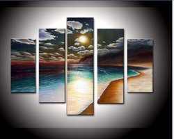 hand-painted artwork The Yellow beach High Q. Wall Decor Landscape Oil Painting on canvas 5pcs/set mixorde Framed(China (Mainland))