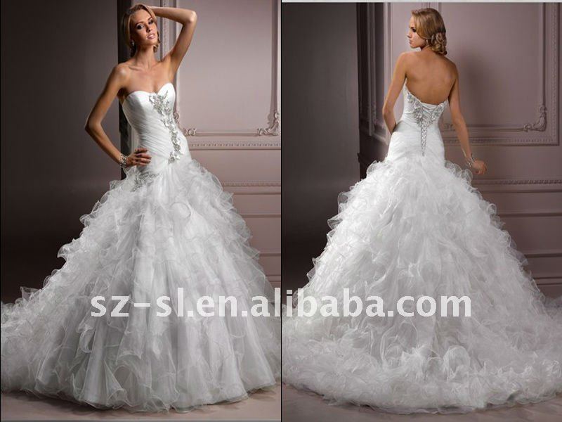 2012 wedding dresses ruffle organza ball gown sweep train SL5107