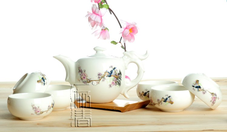 7pcs Deluxe Tea Set Porrtery Teaset Plum Flower TY04 Free Shipping