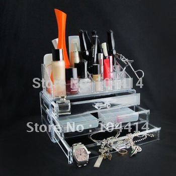 Clear Makeup Organizer on 2sets Lot Clear Acrylic Cosmetic Organizer Makeup Box Case  2 Pcs   1