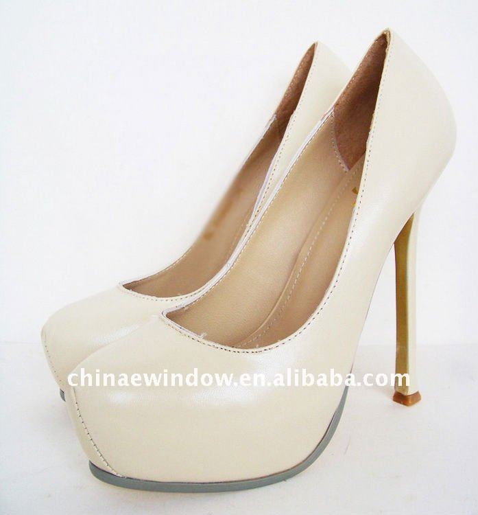 Solid Ivory Color Real Leather Stiletto Heel Closed toes Platform ...