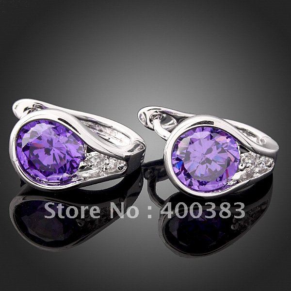 Christmas gift fashion round purple crystal earrings for bridal wedding 