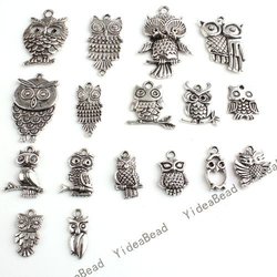 68 New Mixed 17 Design Zinc alloy Owl Charms Pendants Beads METAL Pandent Loop Bead Fit DIY Handcraft 140669(China (Mainland))