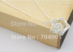 Min.order is $10 (mix order) Korean pop Five-pointed star Imitation diamond silver unisex Necklace +Free Shipping NJ-0312(China (Mainland))