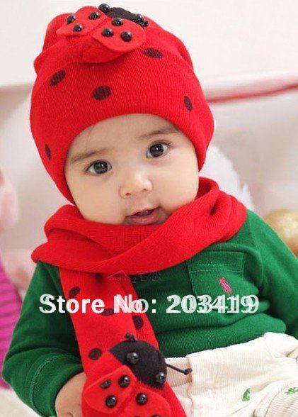 Wholesale retail Christmas Gift children Knitting Wool hat beetle Beanie Cap and scarf Autumn and Winter Hat and neckerchief(China (Mainland))