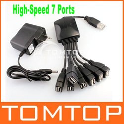 High-Speed USB 2.0 7 Ports HUB USB Hub USB Adapter for Laptop Desktop PC with Power Supply,Free Shipping+Drop Shipping(China (Mainland))