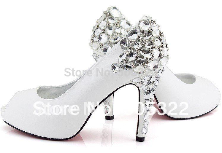  Customiz peep toe diamond crystal bead white wedding shoes bridal shoe