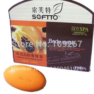 SOFTTO-PAPAYA-SOAP-Skin-Whitening-Bleach-Body-Fash-Wash-Bath-Cleaning 