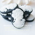 Free shipping 18*25mm white VS black resin cameo of fair lady, mixed order available ,100pcs/lot