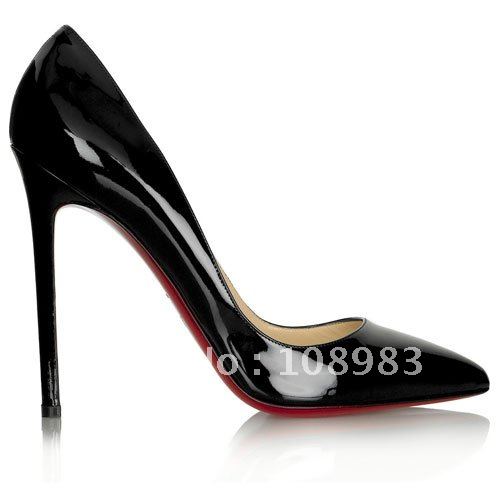 Black patent leather women shoes red sole pumps Point toe high heel ...