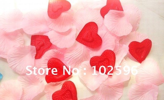 Free shipping,Pink Silk Rose Petals+Red heart shape Wedding Petals Party Favor Festival Decoration Hand Throwing Flowers 1000pcs(China (Mainland))