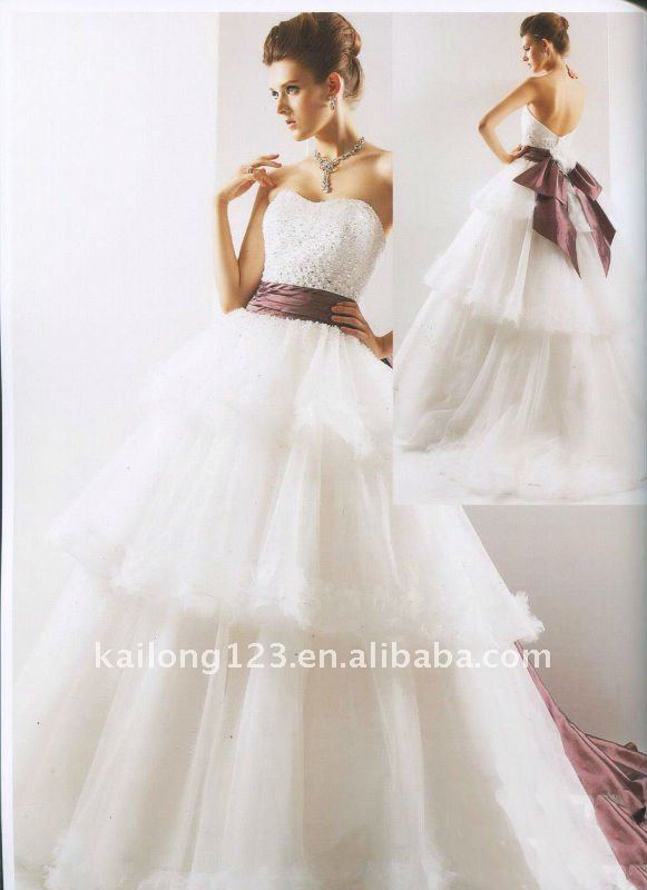 Beautiful Satin Sash Tiered Appliqued Short Feather Sequins Wedding Dress