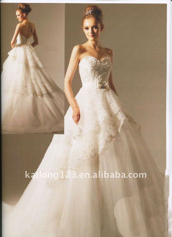 Exquisite Ball Gown Over Lace Sash with Bowknot Layered Wedding Dress