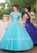 Popular One-Shoulder  Flower Beadings Tulle With Taffeta Jacket Quinceanera Dresses