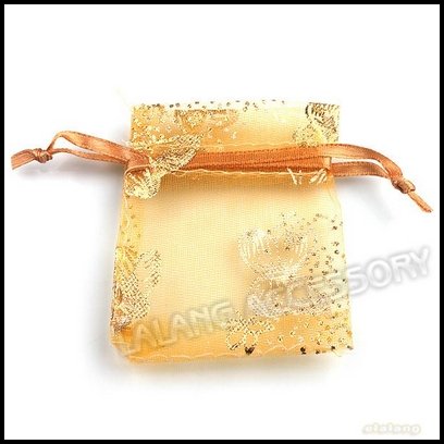 150pcs lot 5X7cm Orange Butterfly Pattern Wedding Favor Organza Bag Drawstring Jewelry Gift Bags Fit Packaging